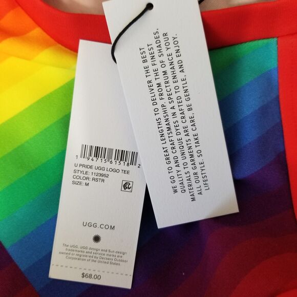 NWT UGG PRIDE Love Rainbow Stripes Logo T-Shirt Size Medium - Picture 11 of 16